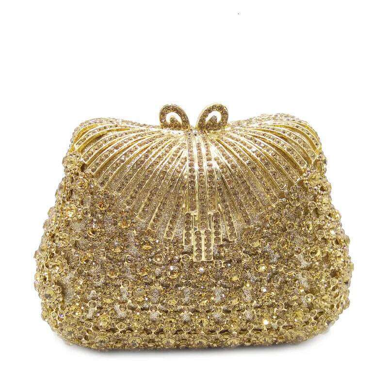 Women Gold Color Flower Rhinestones Clutch Bags Crystal Evening Purse Stones Metal Clutches Small Handbag Wedding Bag