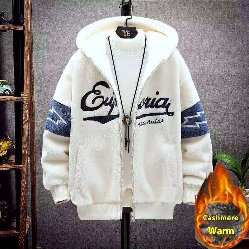 Lamb Fleece Men's Winter Thick Korean Edition Rascal Handsome Loose Couple Trendy Brand Warm Coat Cotton Clothes