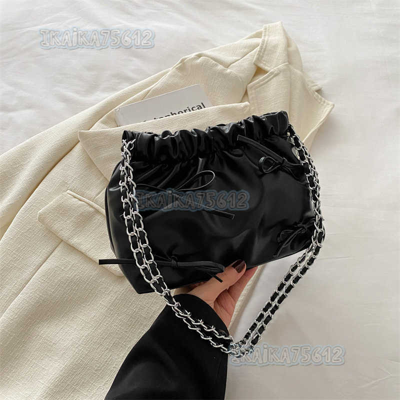 Solid Color Womens Bag 2025 Summer New Versatile Simple Trendy Textured Bowknot Bucket Chain Trendy Shoulder Bag H250804