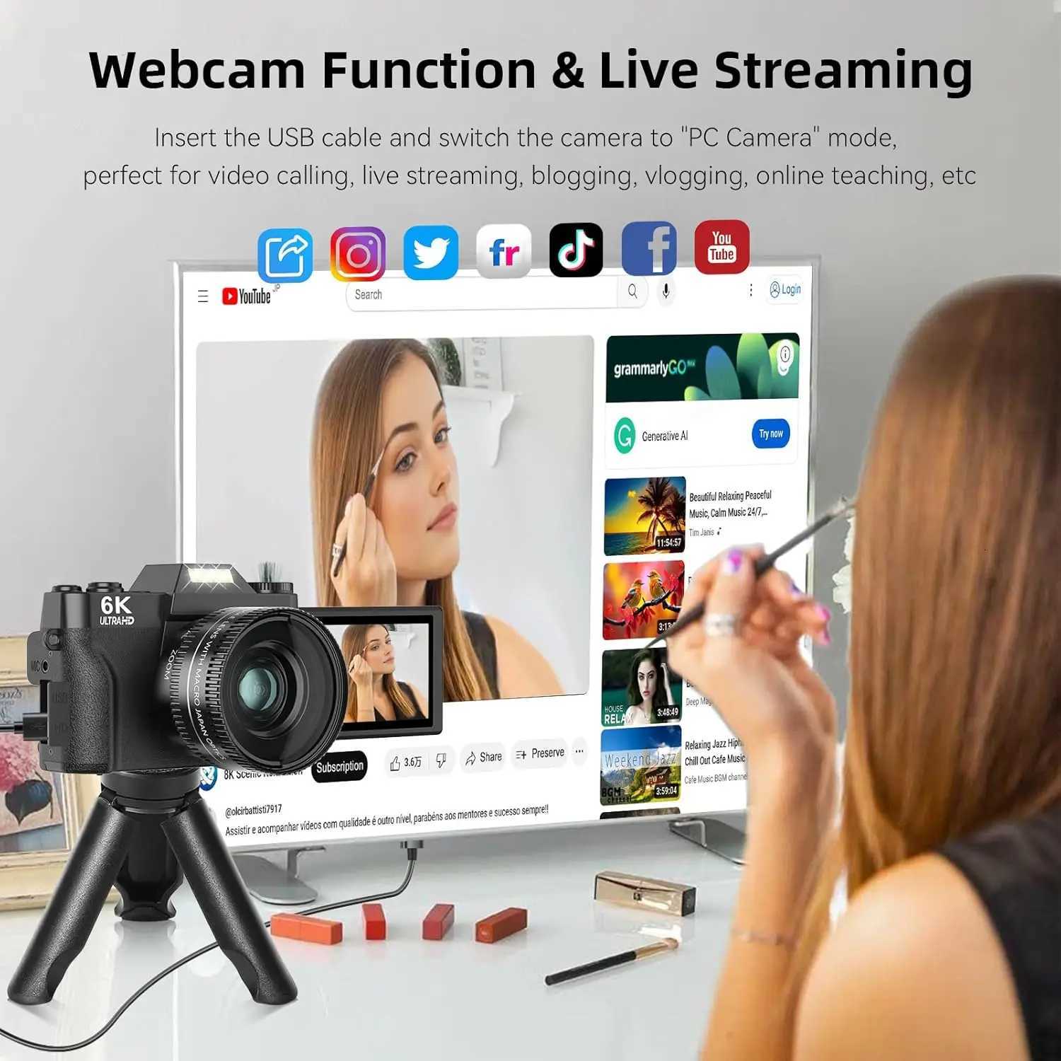 6K Digital Photography Camera Video Autofocus Anti-Shake 64MP Vintage Vlog Recorder YouTube 180 Flip Screen WiFi Webcam Camera X250804