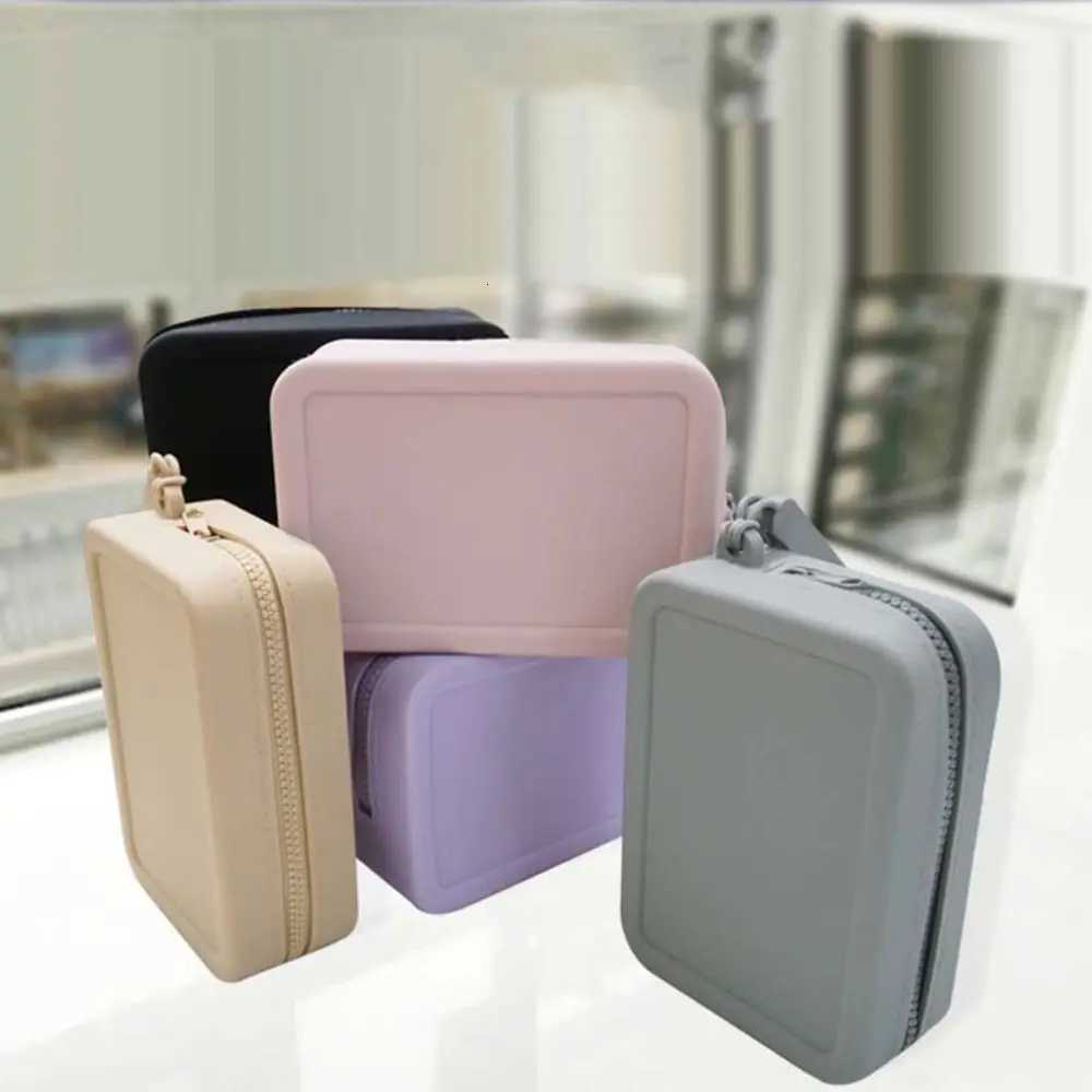 Morandi Color Silicone Cosmetic Bag Rectangle Coin Purse Multifunction Storage Bag Makeup Brush Holder Large Capacity G250802