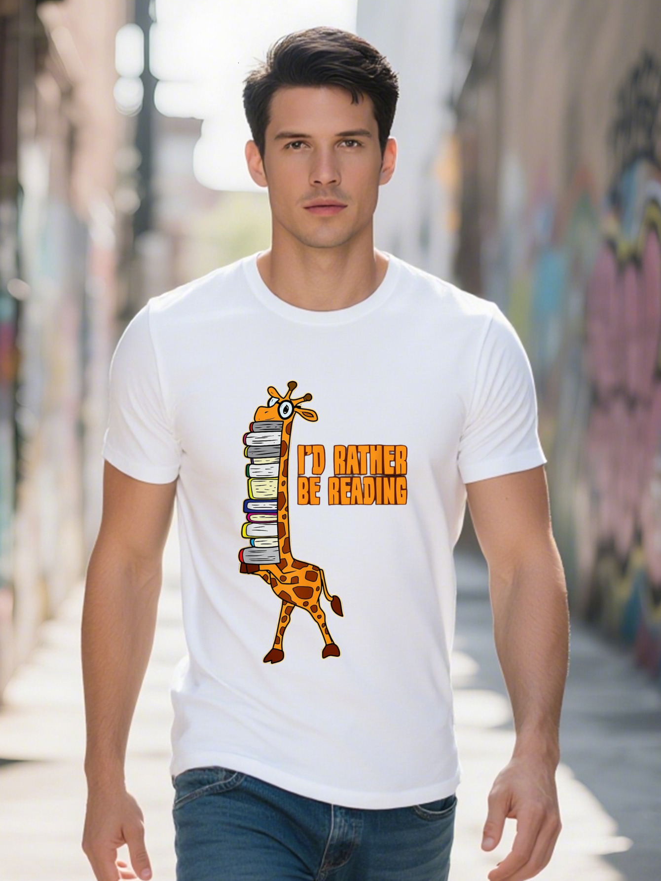 Men S shirt g Cotton I'd Rather Be Reading Funny Giraffe Book Lover Gift T Shirt 64c2a