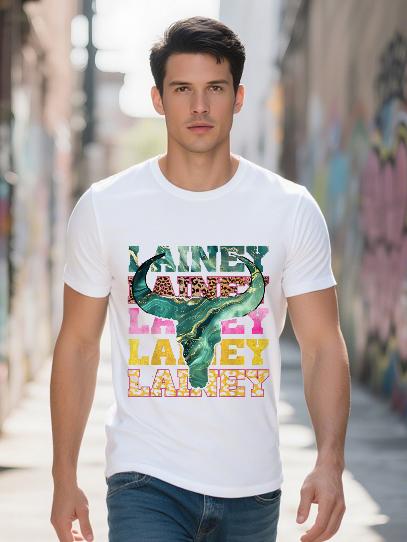 Lainey Proud Name Personalized Vintage Retro Bull Skull T-Shirt funny graphic tee for men women Cotton Breathable e4a7b