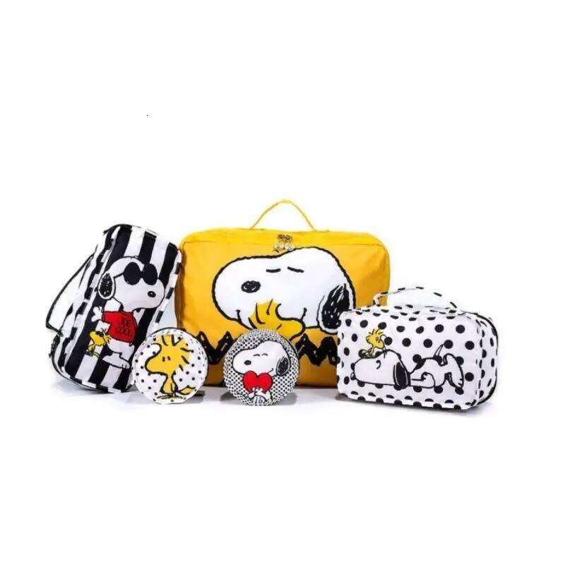 Cartoon Printed Polka Dot Dog Zipper Travel Storage Set Five Piece Yellow Cute Portable Toiletry Bag Gift