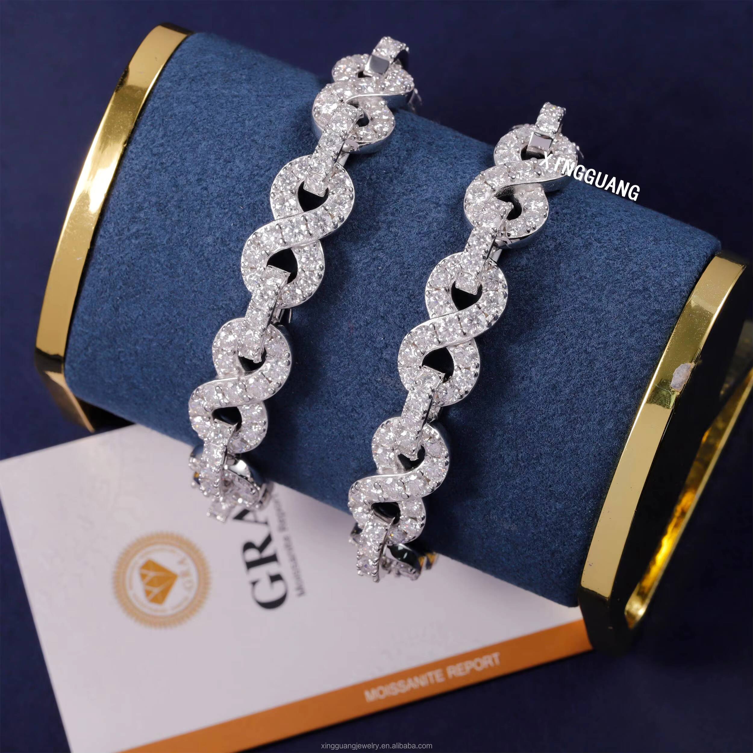 Luxury Hip Hop Moissanite Jewelry 13mm Infinity Link Chain 925 Sterling Silver Bracelet Necklace Iced Out Cuban Chains for Men