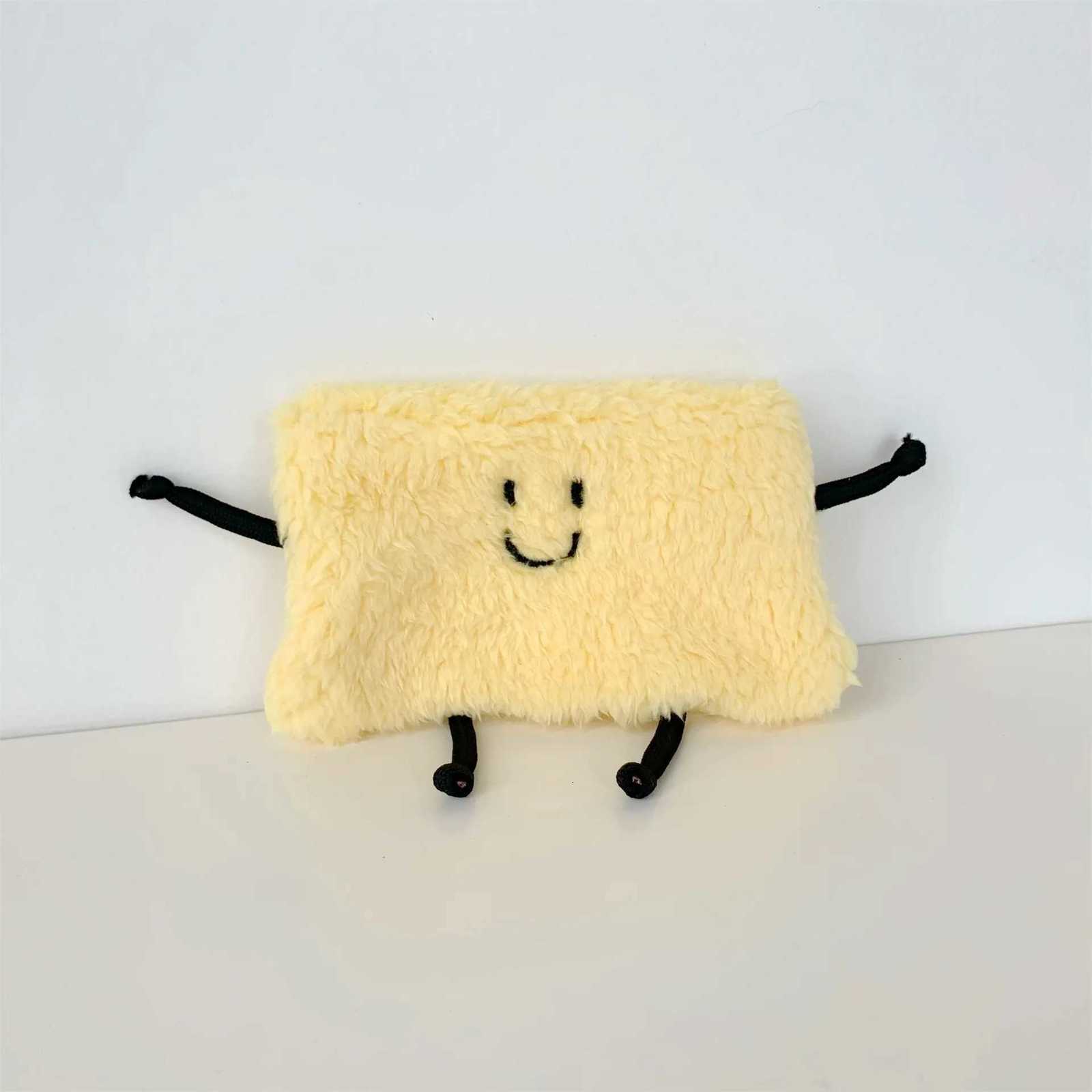 Ins Kawai Light Yellow Cheese Coin Bags Cartoon Smile Embroidery Money ID Credit Card Bags Korean Mini Student Mini Storage Bags G250802