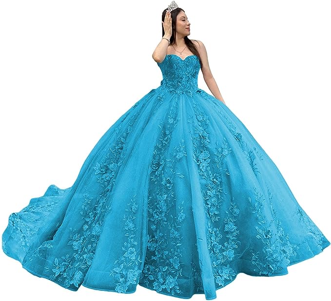 Glitter Tulle Quinceanera Dresses Floral 3D Flowers Applique Crystal Beads Off The Shoulder Corset Back Sweet 16 Dress Graduation Pageant Gowns