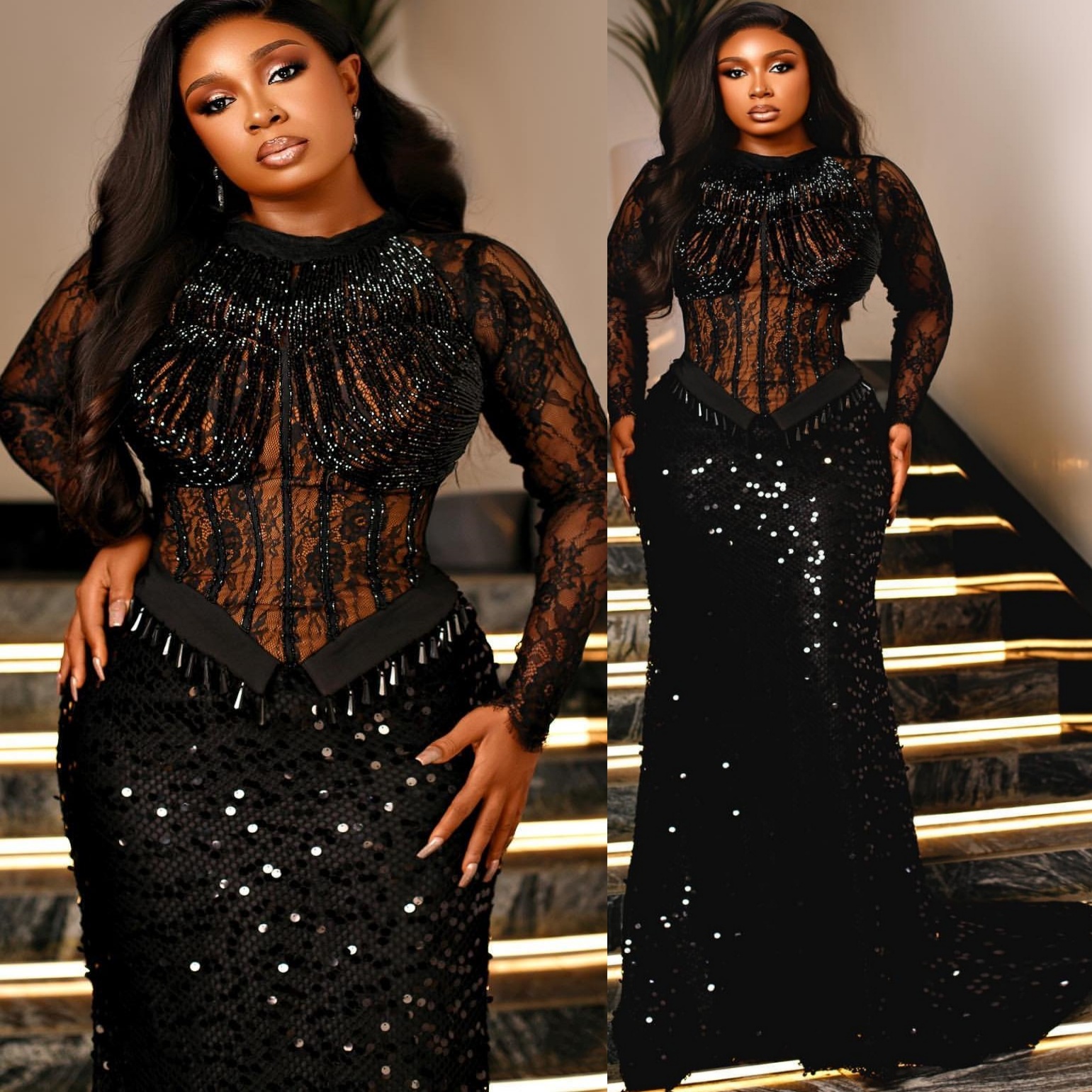 Mermaid Black Prom Dresses 2025 Lace Sequined Beadings Evening Formal Party Second Birthday Engagement Gowns Plus Size Dress For Special Occasions ZJ7