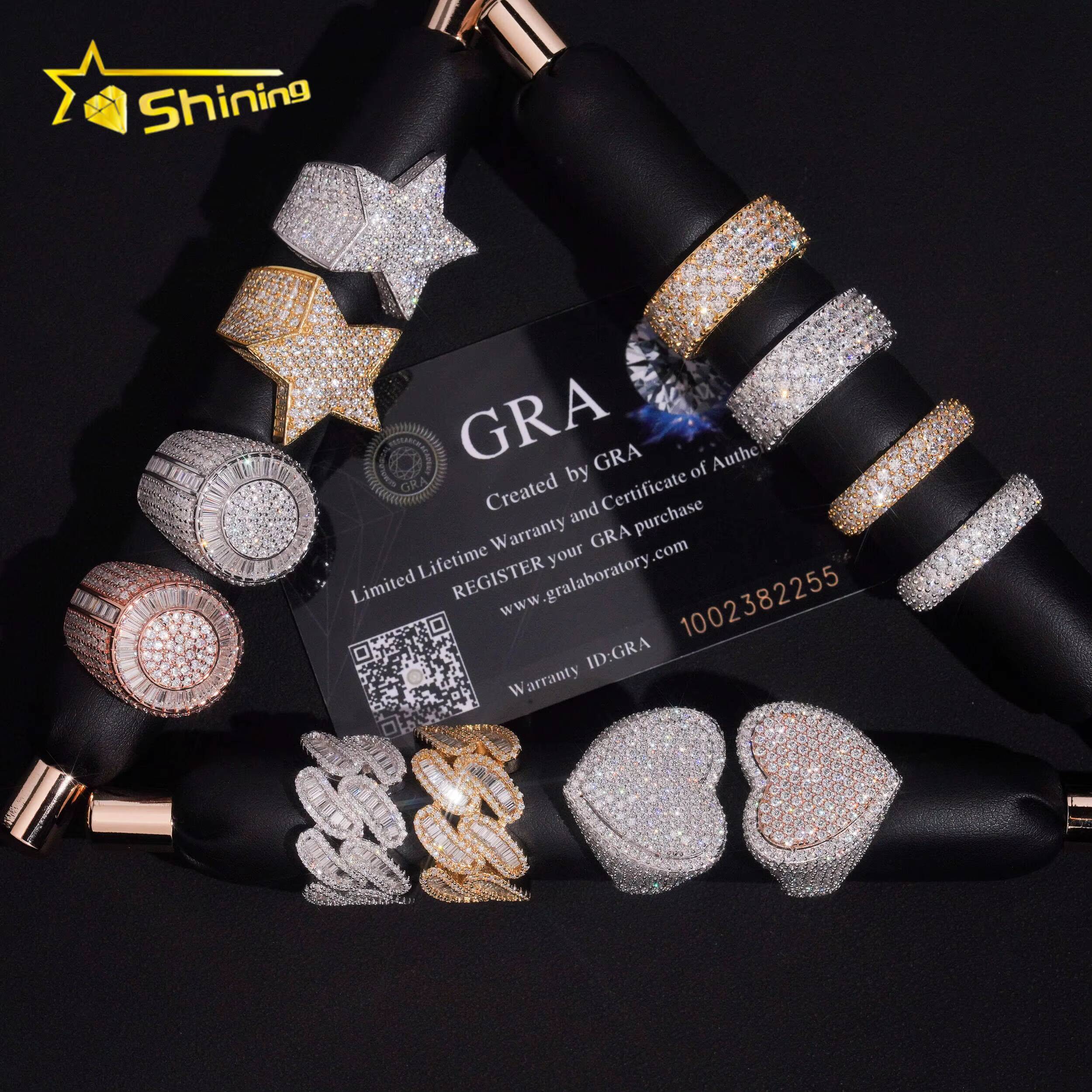 Luxury Hiphop Ring 925 Sterling Silver Gold Plated Iced Out VVS Moissanite Pass Diamond Tester Ring Men