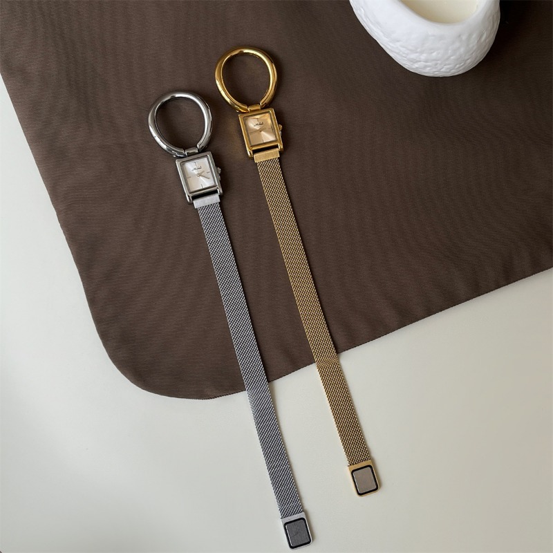 Retro Womens Square Dial Timepiece with Magnetic Mesh Strap