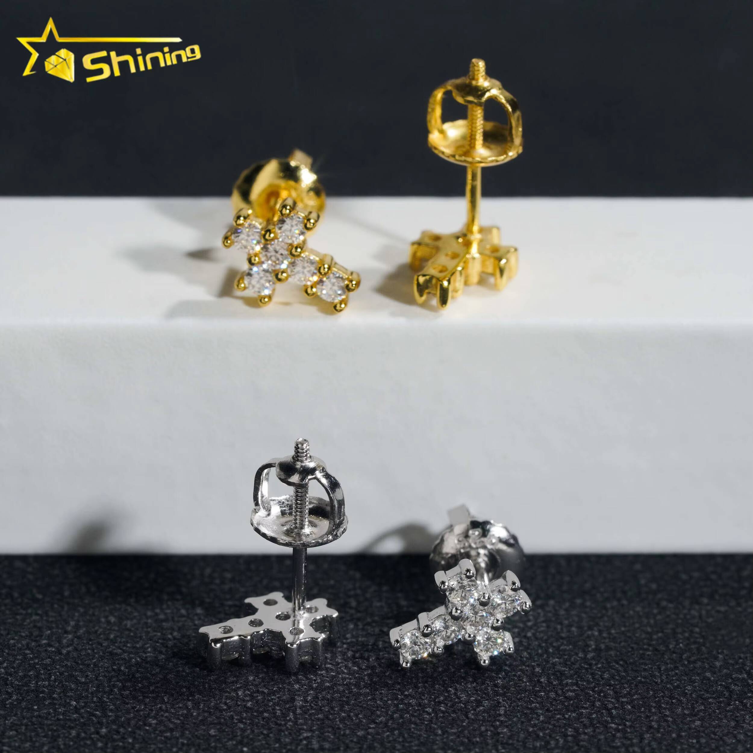 Wholesale Bulk Fashion Hip Hop Stud Moissanite Diamond 925 Sterling Silver Cross Earrings