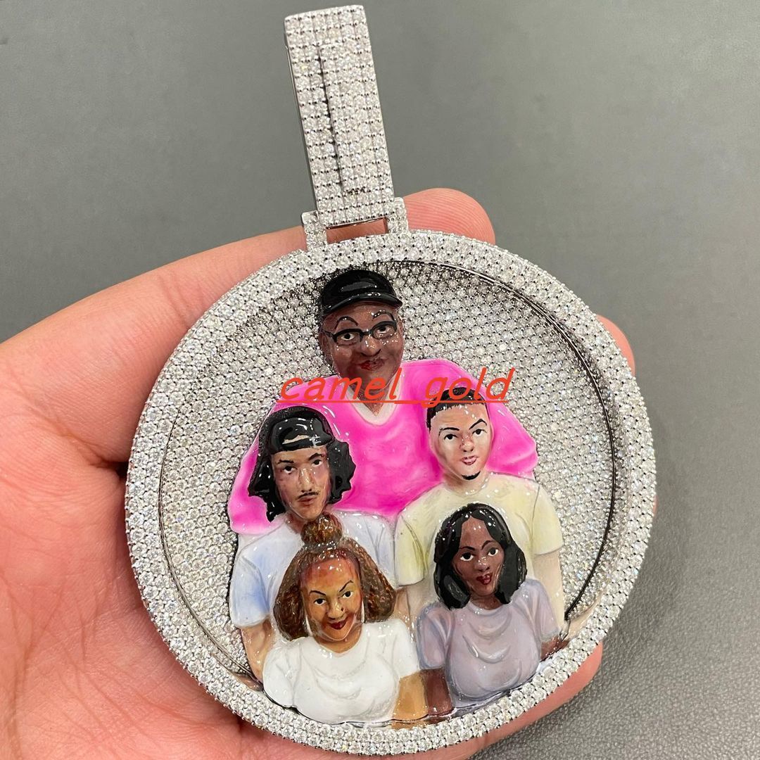 Hip Hop Memory Pendant Moissanite Iced Out Enamel Picture 925 Silver VVS Diamond Custom Moissanite Pendant