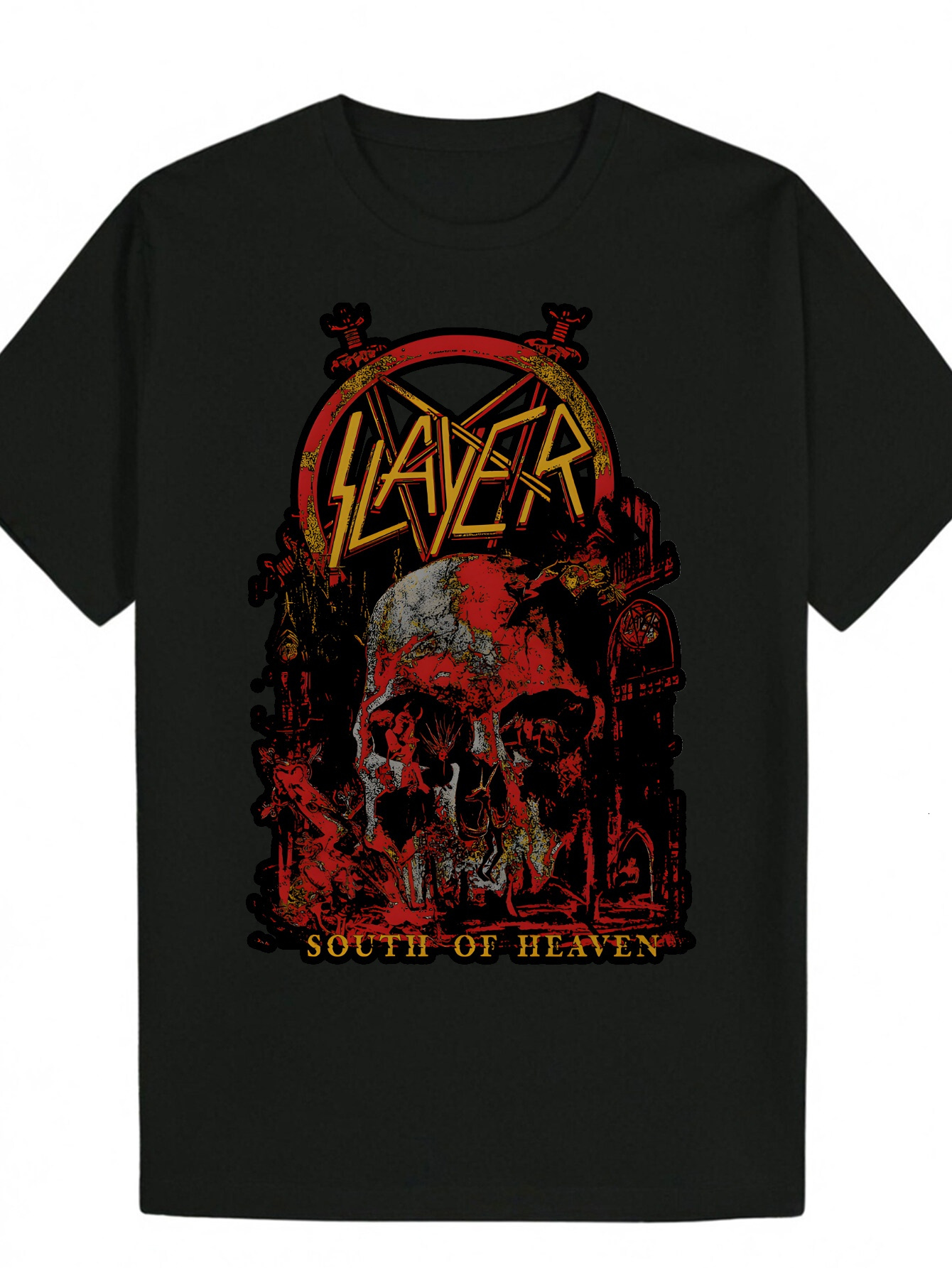 Men's Round Neck Polyester T-Shirt with Killer Skull Pattern, Letter Print, and Red Accents - Gothic Punk Style, Suitable for Men, Summer Avant-g