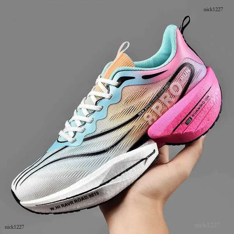 Carbon Plate Men Sports Marathon Air Cushion Running Shoes Breathable Lightweight Women Massage Athletic Nonskid SneakersC250403