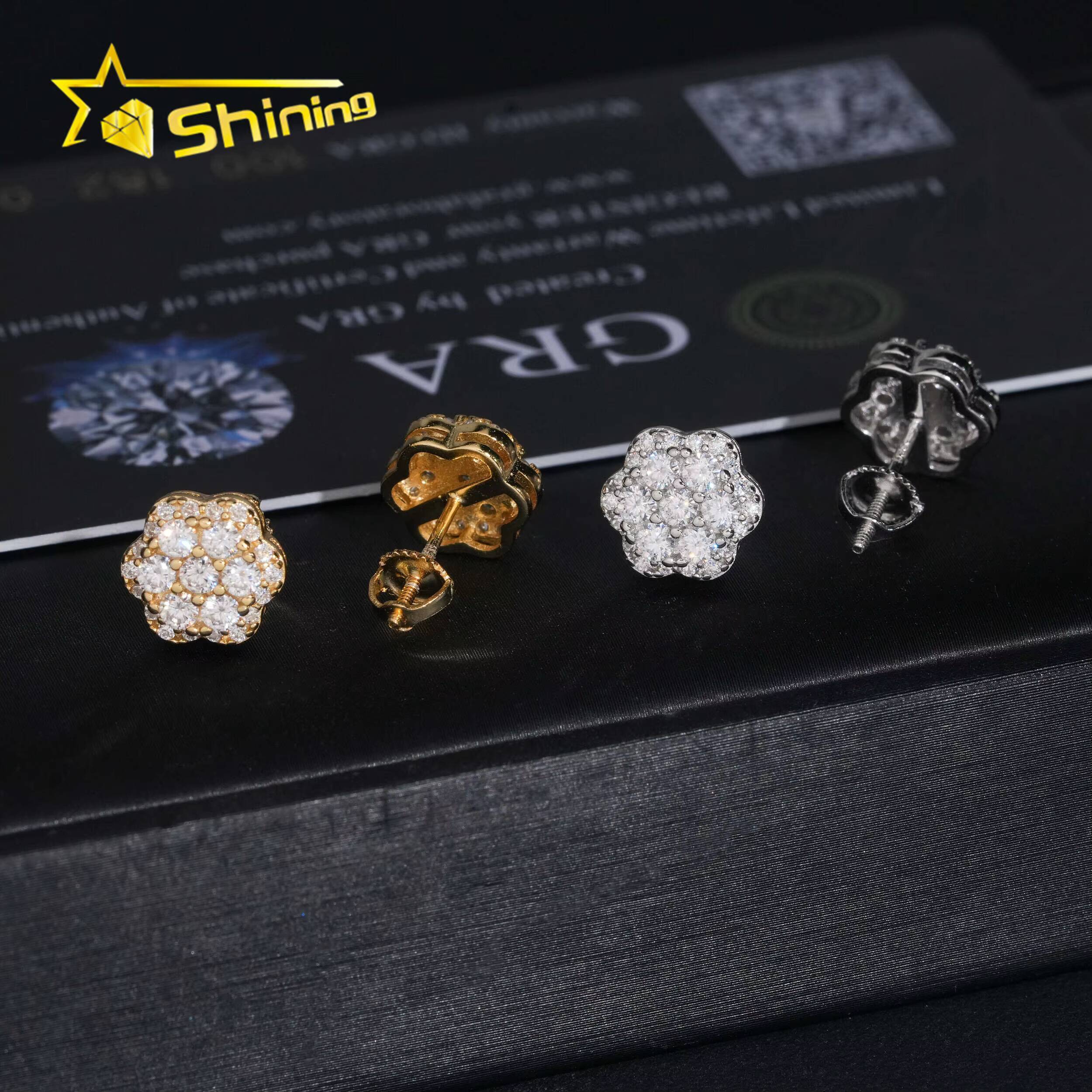 USA Warehouse Local Shipping 925 Sterling Silver Gold Plated Pass Diamond Test Moissanite Flower Cluster Screw Back Stud Earring