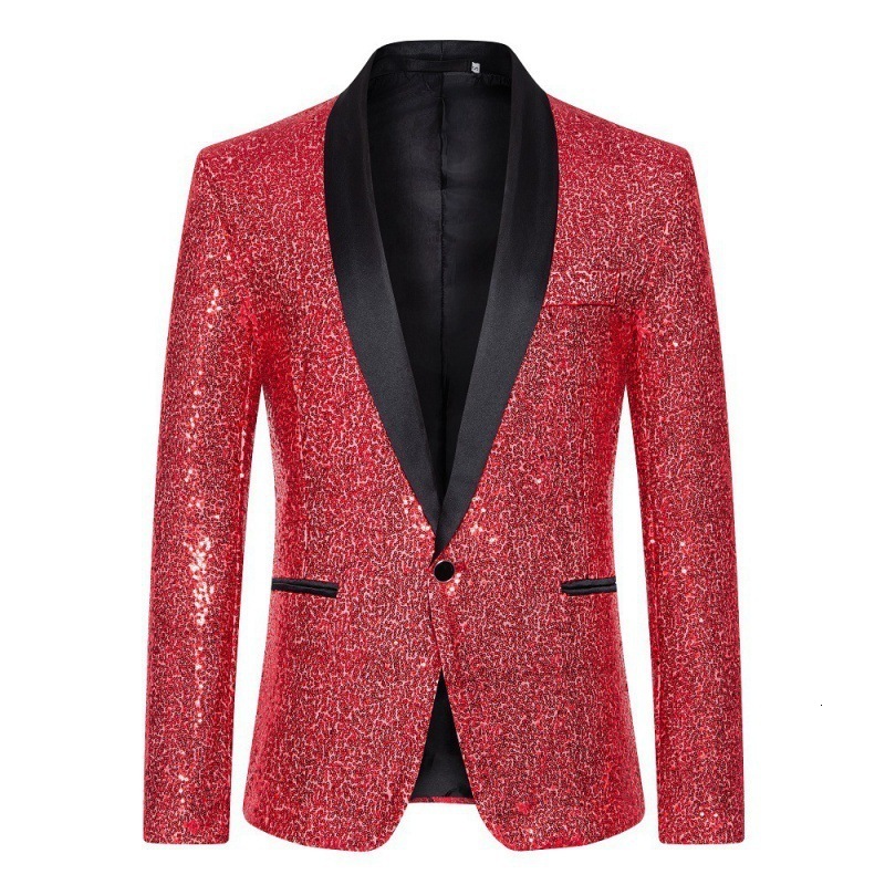 Men's Suits Blazers Mens Black Jacquard Bronzing Suit Jacket Blazer Shawl Collar One Button Blazers Men Party Wedding Stage Singer Costume Homme 