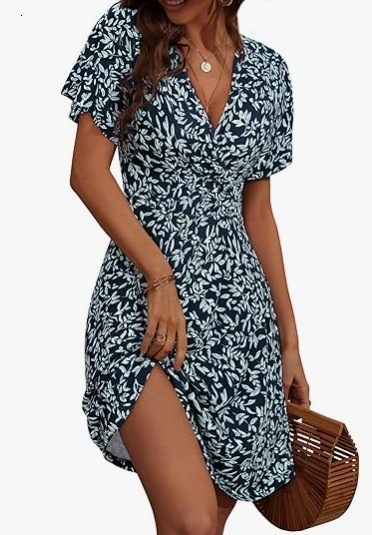 2025 European and American hot selling summer new digital printed short sleeved V-neck casual printed dress in stock new trend designer dress