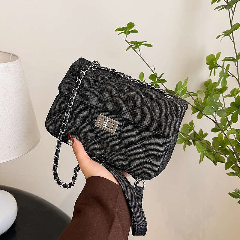 2025 Korean Style New Women's Fashionable Simple designer Denim Shoulder Classic Embroidered bags Quilted Chain Crossbody Bag