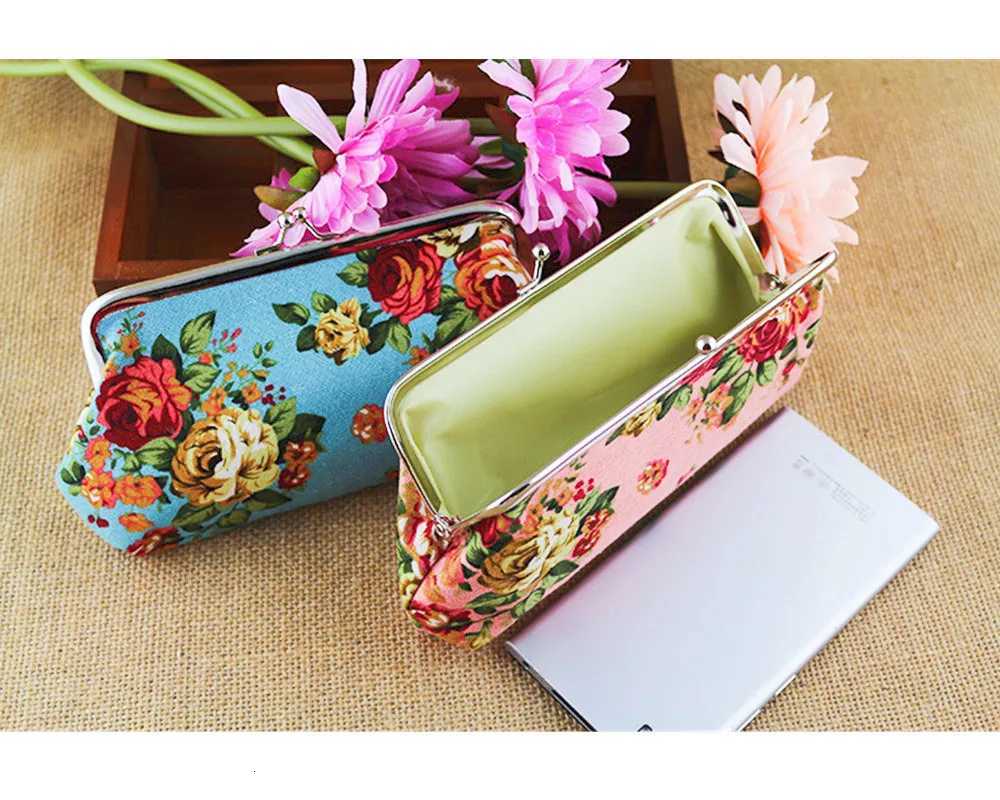 13995CM Long Rose Flower Printed Microvelvet Coin Wallet Handbag Canvas Money Card Holder Wallet Pouch Key Bags Wholesale G250802