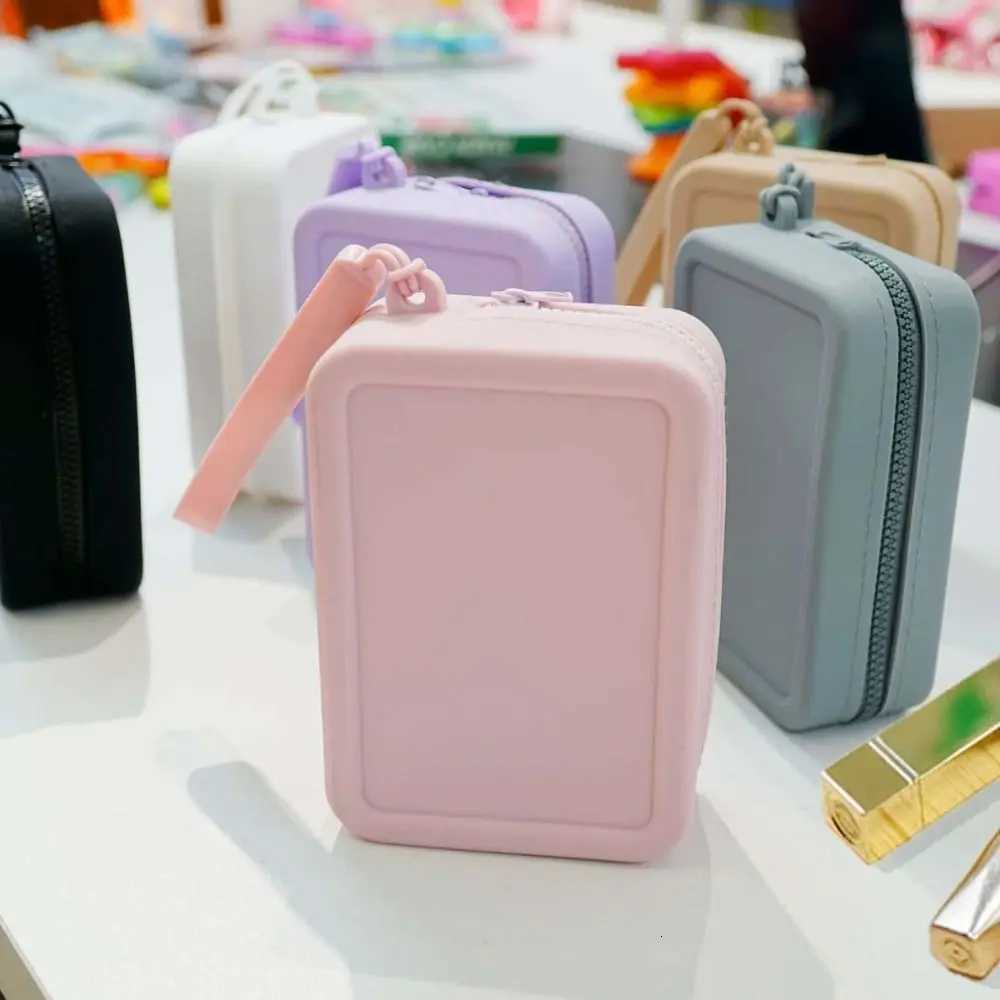 Morandi Color Silicone Cosmetic Bag Rectangle Coin Purse Multifunction Storage Bag Makeup Brush Holder Large Capacity G250802