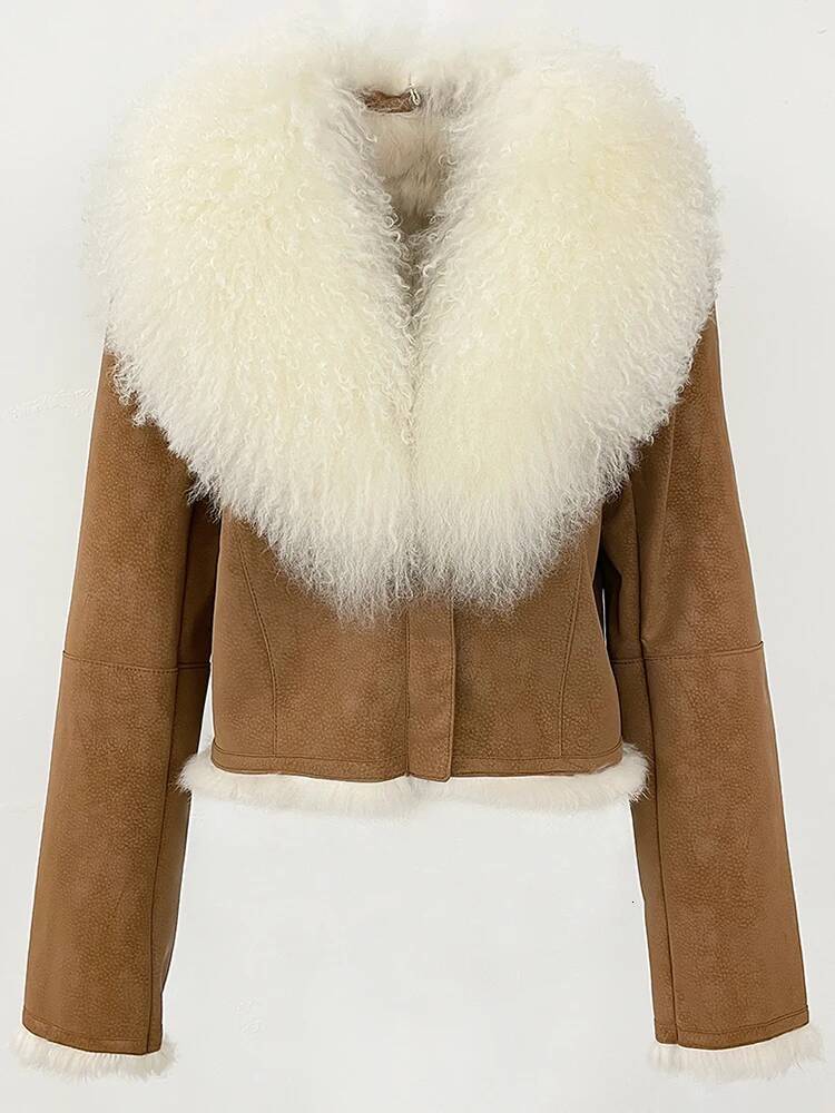 OFTBUY Suede Jacket Women Autumn Winter Fashion Short Warm Real Rabbit Liner Clothes Natural Mongolia Sheep Fur Coat Female
