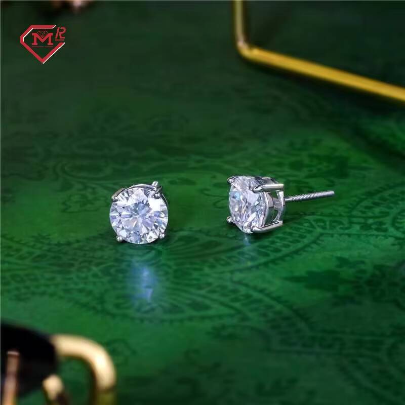Best Selling Mossanite Earrings Stud Solid 925 Sterling Luxury Customized White Gold Plated Moissanite Earrings