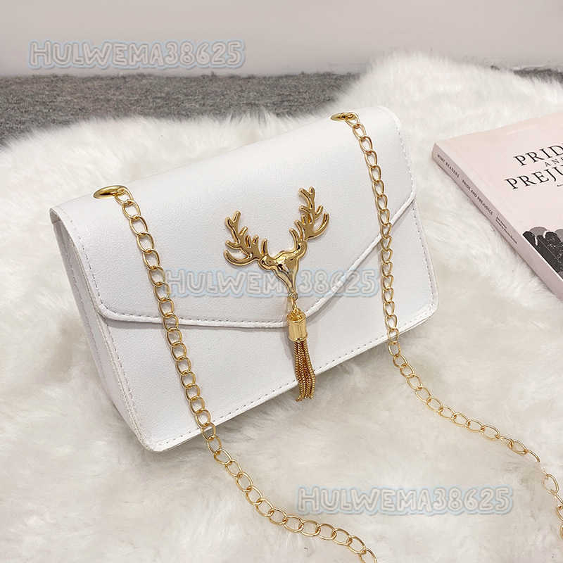 Chain Tassel Small Square Bag 2025 Autumn New Womens Fashion Deer Head Simple Shoulder Crossbody Bag H250804