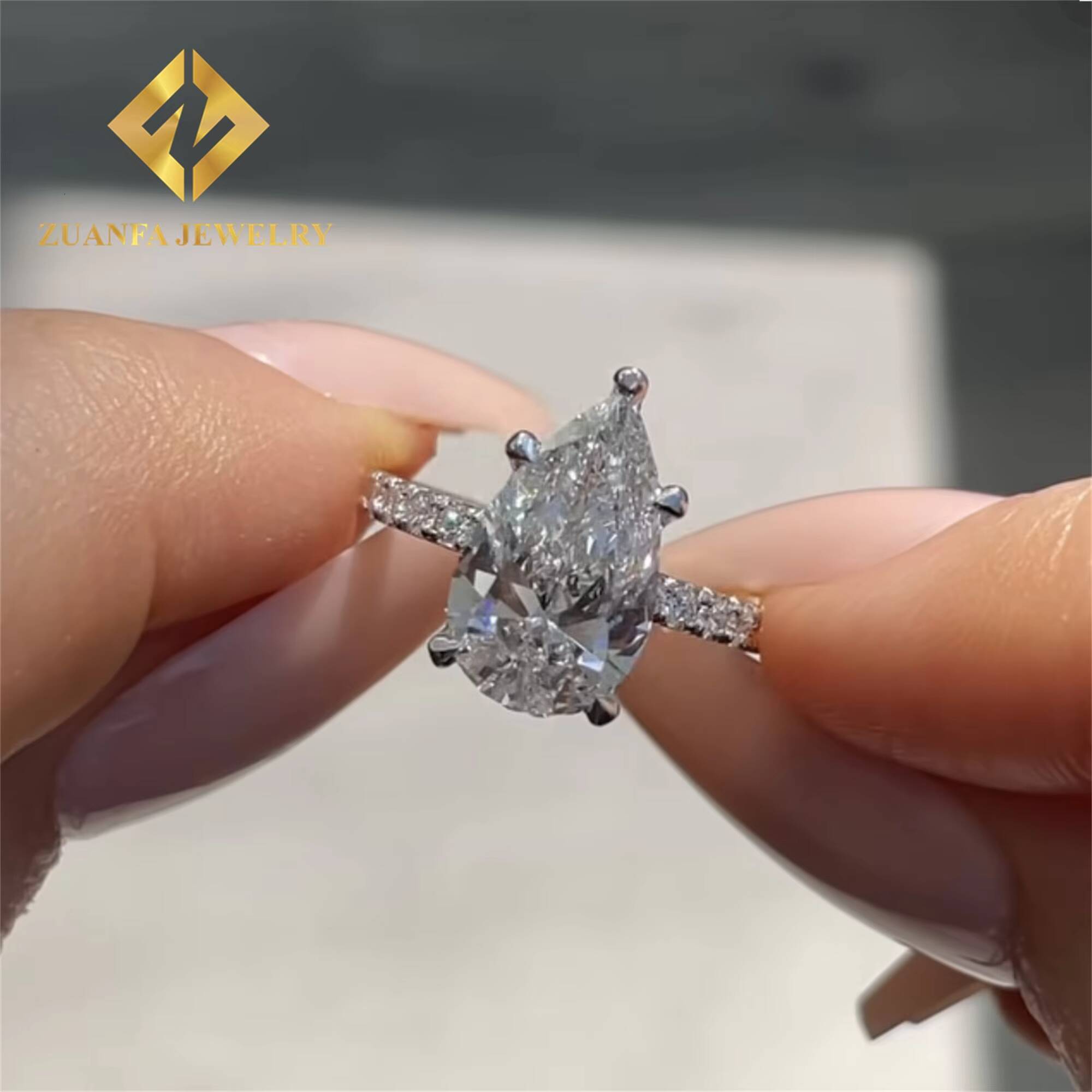 Unique Design 10k Solid Gold Luxury Gorgeous Bridal Wedding Jewelry CVD 3Ct Pear Lab Grown Diamond Engagement Wedding Ring