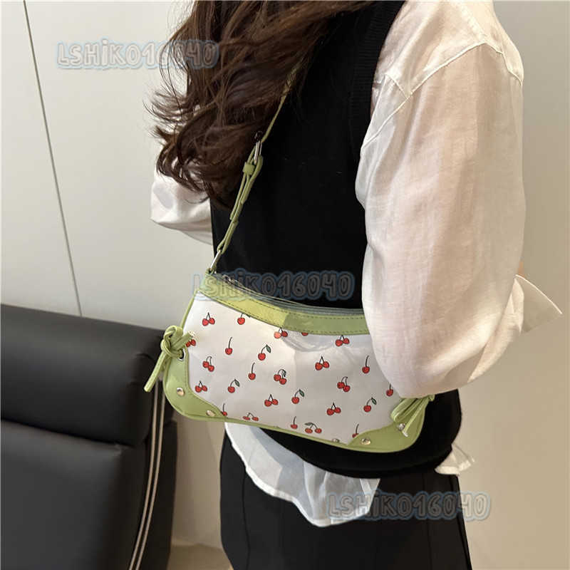 New Trendy Girl Handbag Fashion Commuter Cherry Niche Print Texture Shoulder Bag Underarm Bag H250804