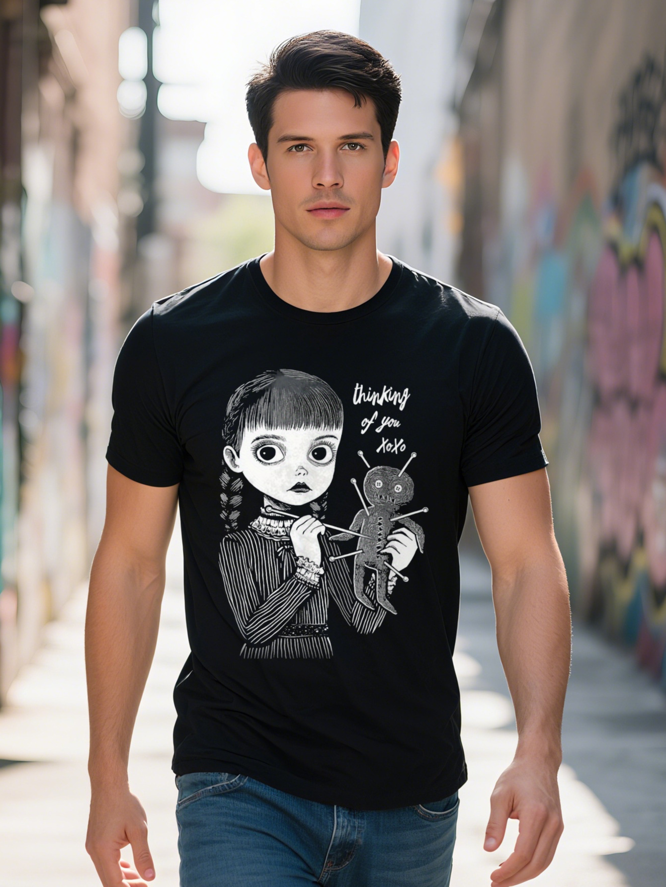 Men S g Cotton Thinking Of You Creepy Cute Voodoo Girl With Doll T-shirt 91d3f