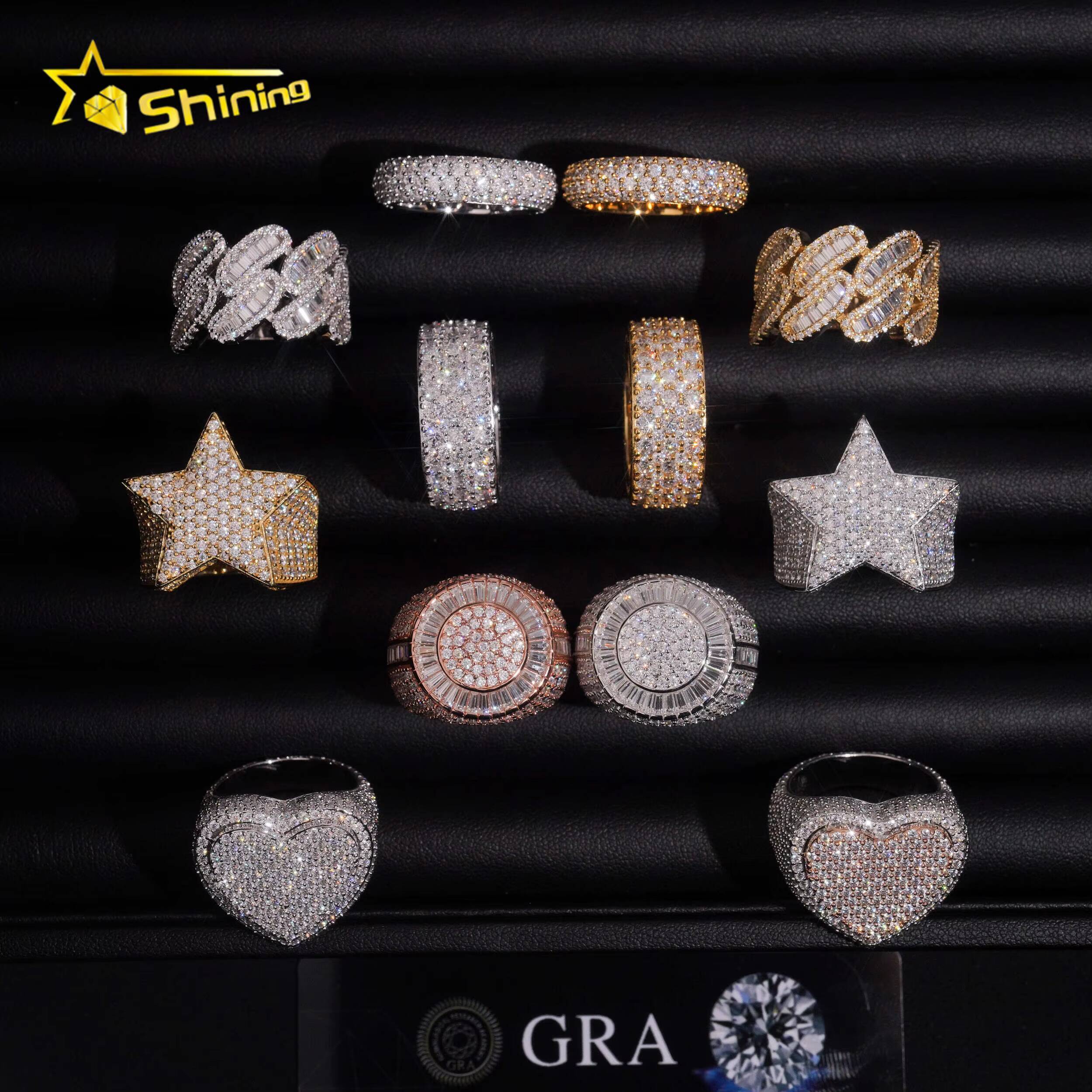 Luxury Hiphop Ring 925 Sterling Silver Gold Plated Iced Out VVS Moissanite Pass Diamond Tester Ring Men