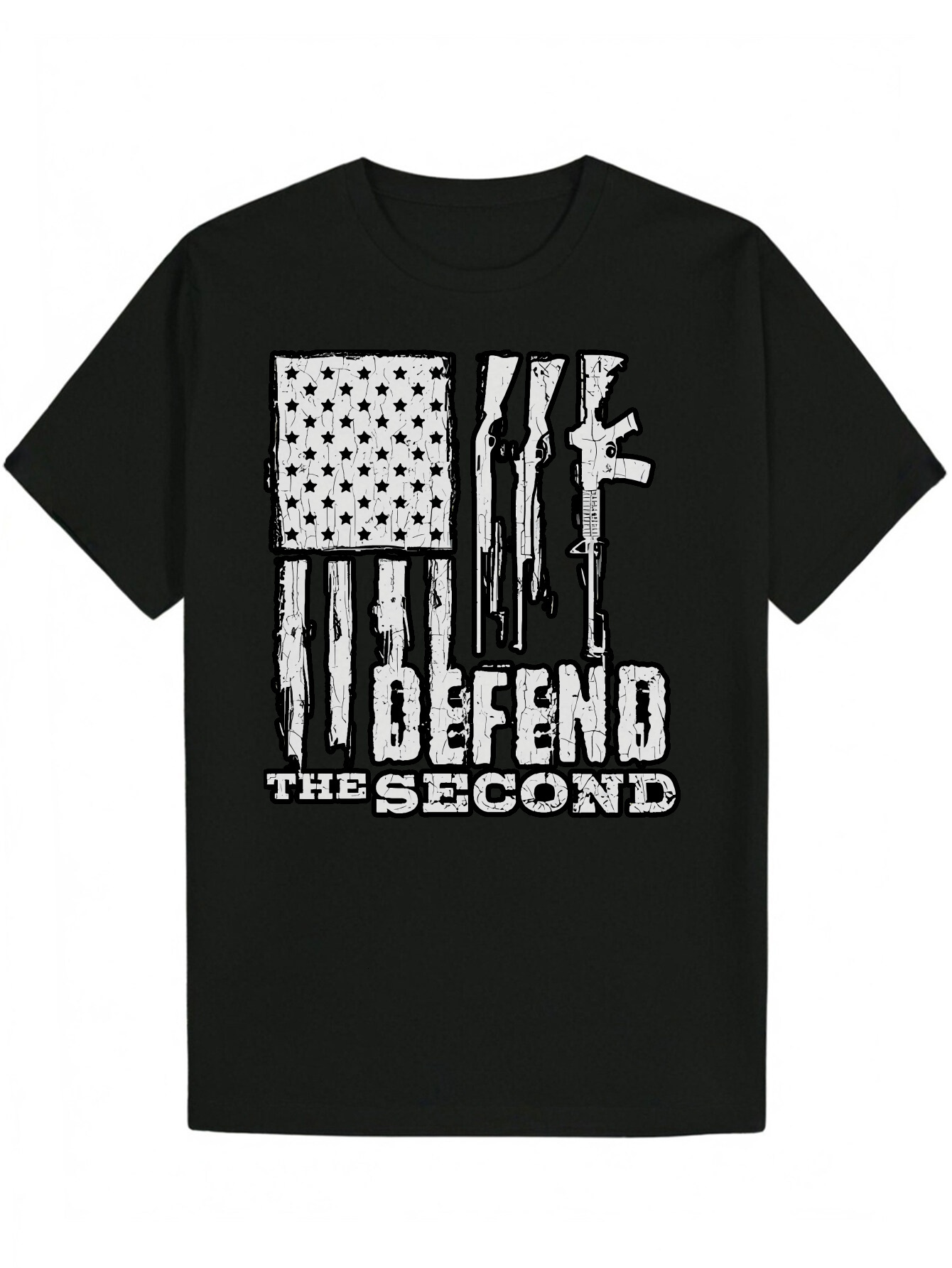 Men's Patriotic - "Defend the Second" Flag Design, Casual Crew Neck, Breathable Polyester, Summer Wear, Regular Fit, American Style Clo
