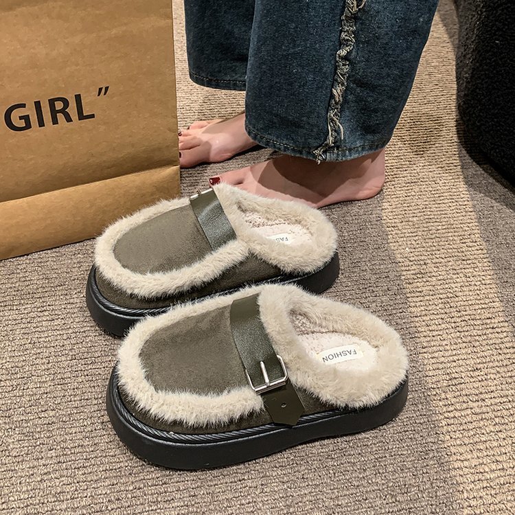 Women's 2025 Autumn and Winter Furry Slippers with Thick Soles Soft Furry Enclosed Toes Popular among Internet Influencers Stylish Cotton Slipper