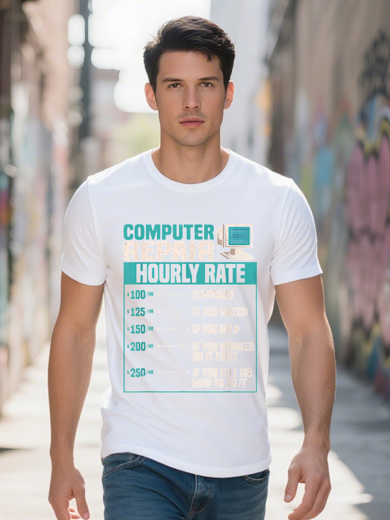 Funny Computer Repair Hourly Rate T Shirt G 0293b
