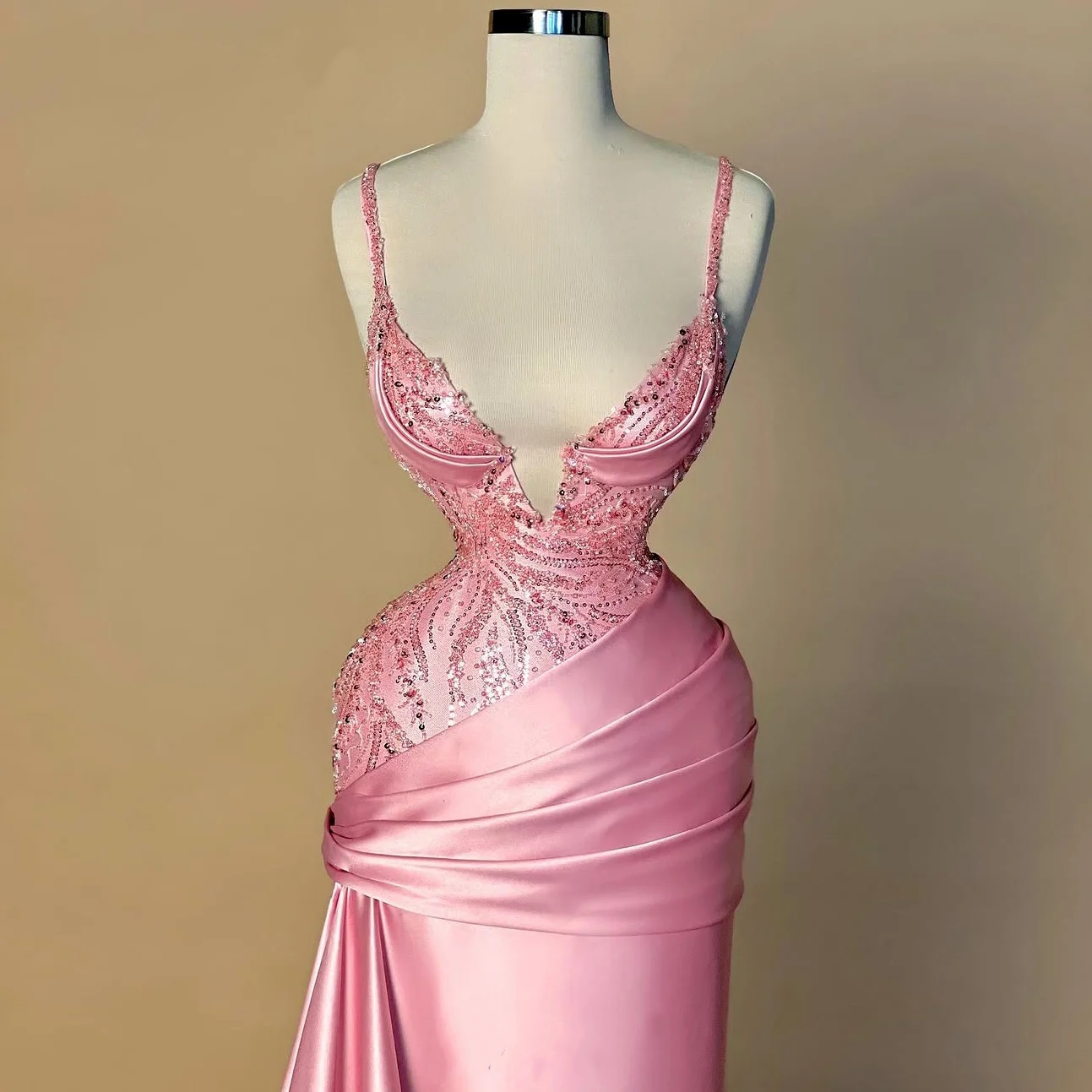 Simple Evening Dresses Sequins Spaghetti Straps Prom Dress Sleeveless Sexy Slim Satin Mermaid Party Gowns Vestidos De Noche Plus Size