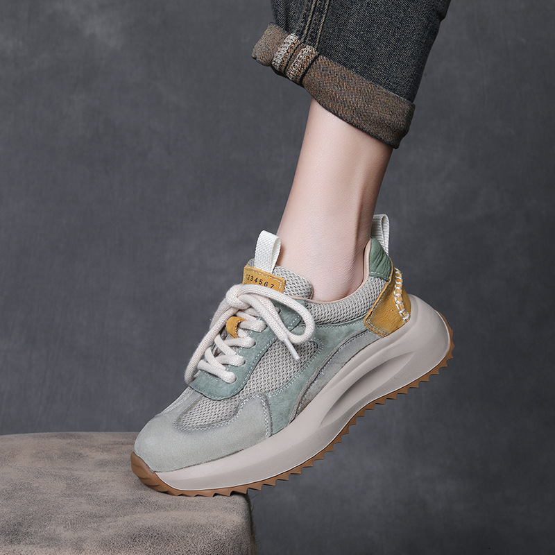Genuine Leather Thick-Soled Women's Agan 2025 Spring New Comfortable Versatile Dad Mesh Breathable Sports Casual Shoes ddmythur
