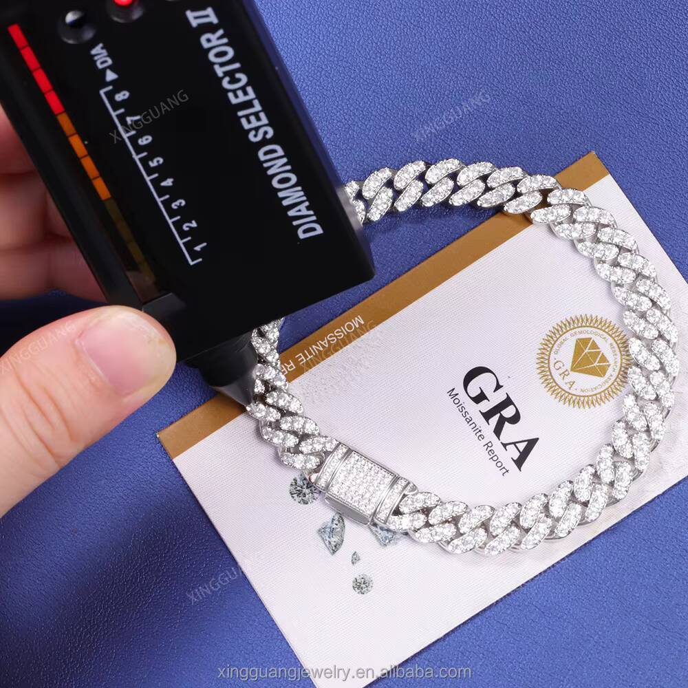 High Quality Hot 925 Sterling Silver 6mm Wide Single Row with VVS Moissanite Diamond Cuban Link Chain Bracelet Men Women Jewelry