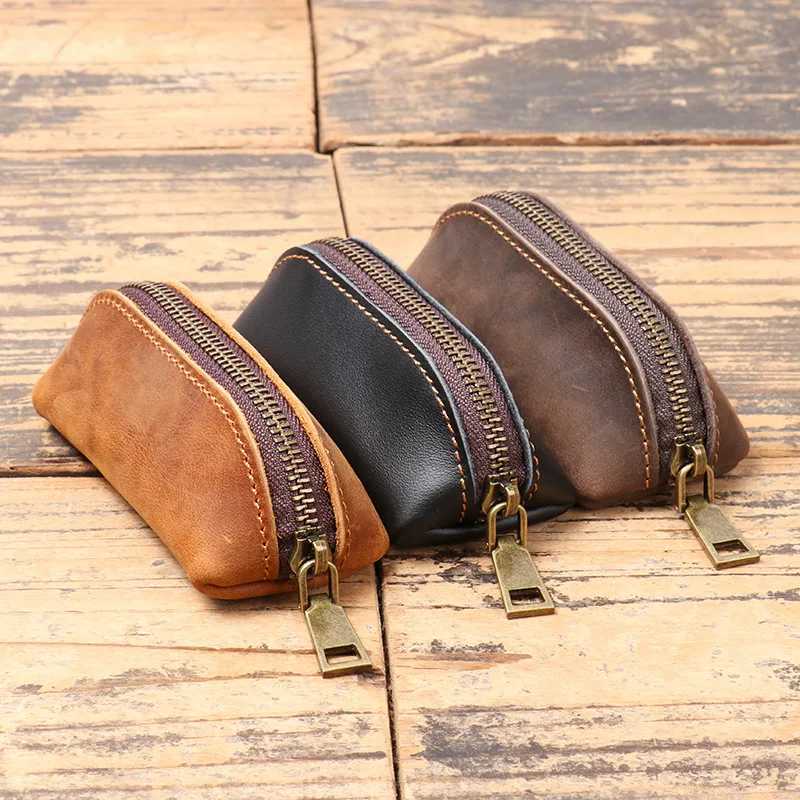 Genuine Leather Coin Purse Vintage Zipper Clutch Wallet Retro Credit Card Holder Card Case Womens Key Holder Organizer Pouch G250802
