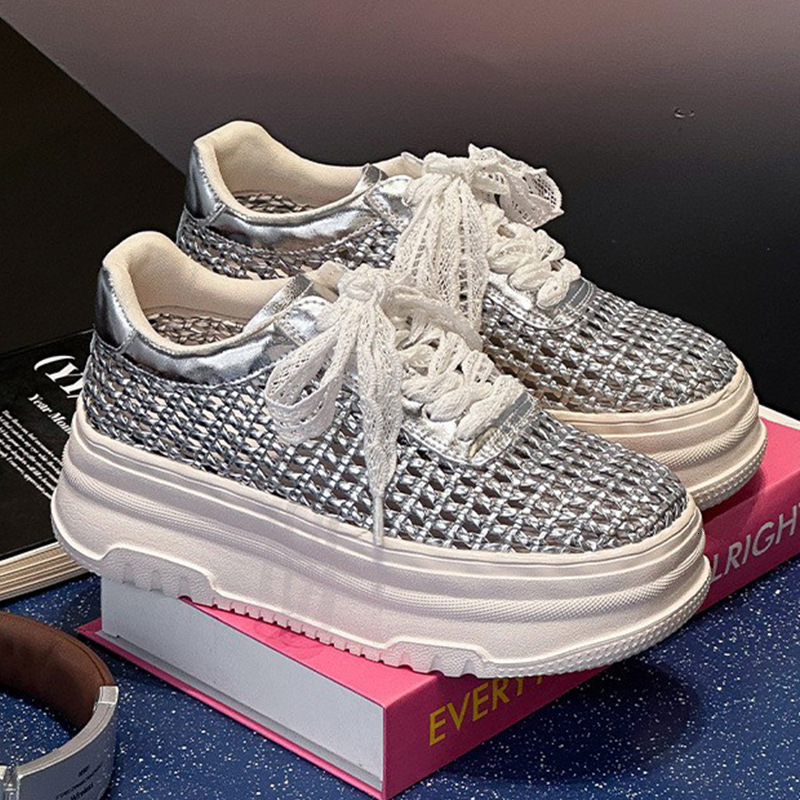 White Sneakers for Women Thick Sole Summer Versatile Mesh Sports Casual 2025 Height Increasing Breathable Platform Shoes New Style ddmythur