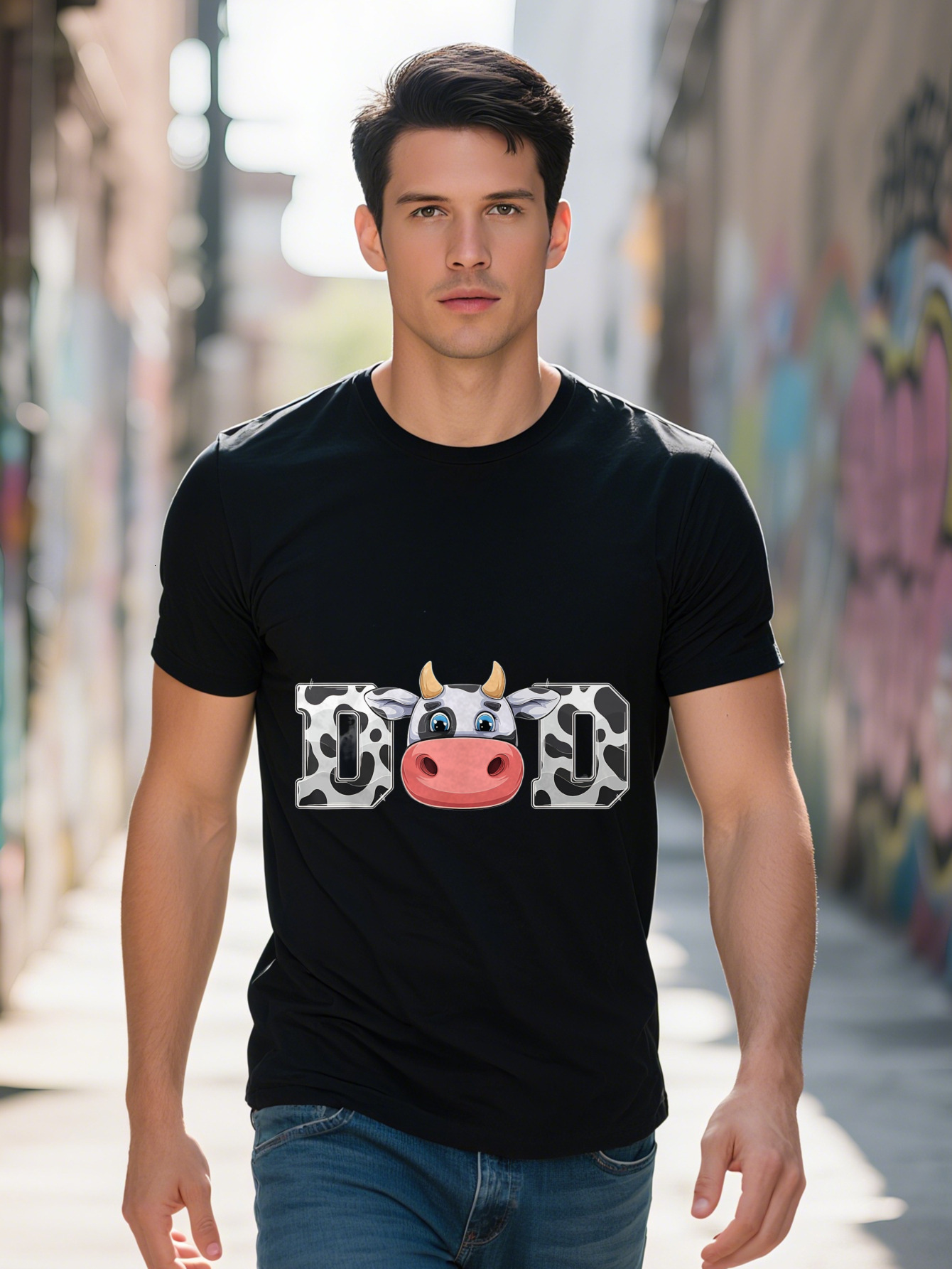 Print Cowboy Animal Pattern Farmer Cow Father Dad T-Shirt