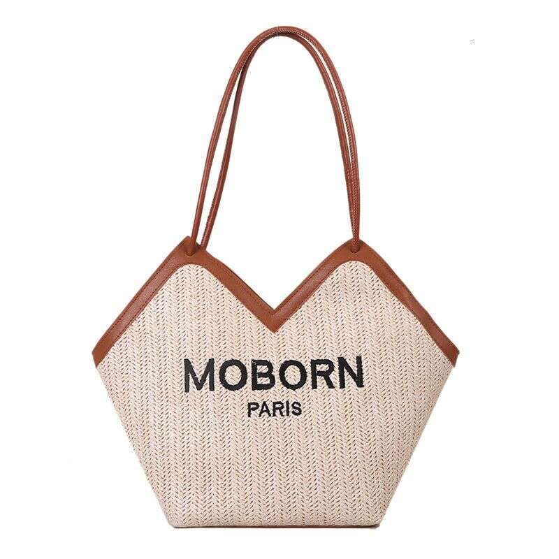 Trendy New Woven Women's Grass Weaving Shoulder Underarm Fashion Letter Contrast Casual Tote Bag