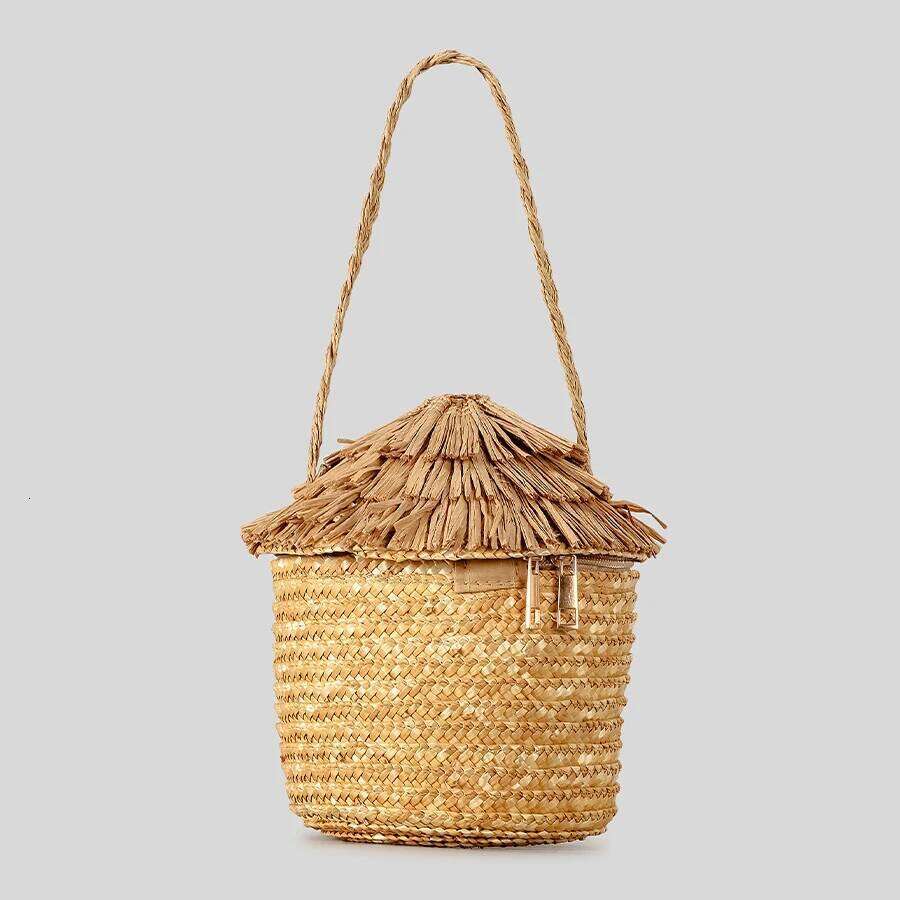Creative Cartoon House Women Shoulder Bags Paper Woven Cute Handbags Handmade Summer Beach Bag for Children