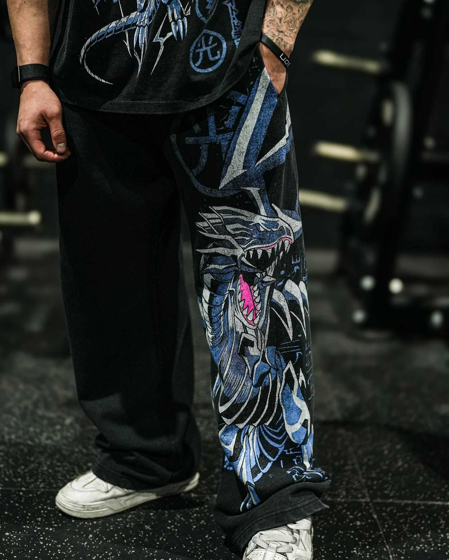 Y2k Blue-Eyes White Dragon Pants Men Baggy Popular Trouser Wide Leg Casual Joggers Harajuku Streetwear Men Clothing X250804