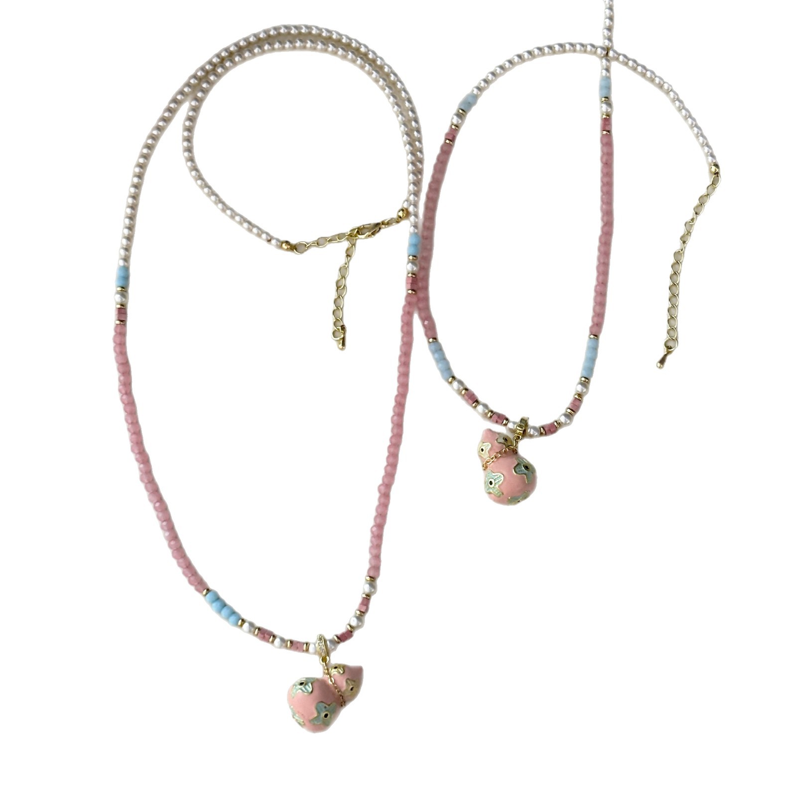 Chinese Neo Chinese Style Summer Trending Dopamine Color Enamel Drizzle Gourd Beaded Necklace for Women Vibrant Elegant Jewelry Accessory