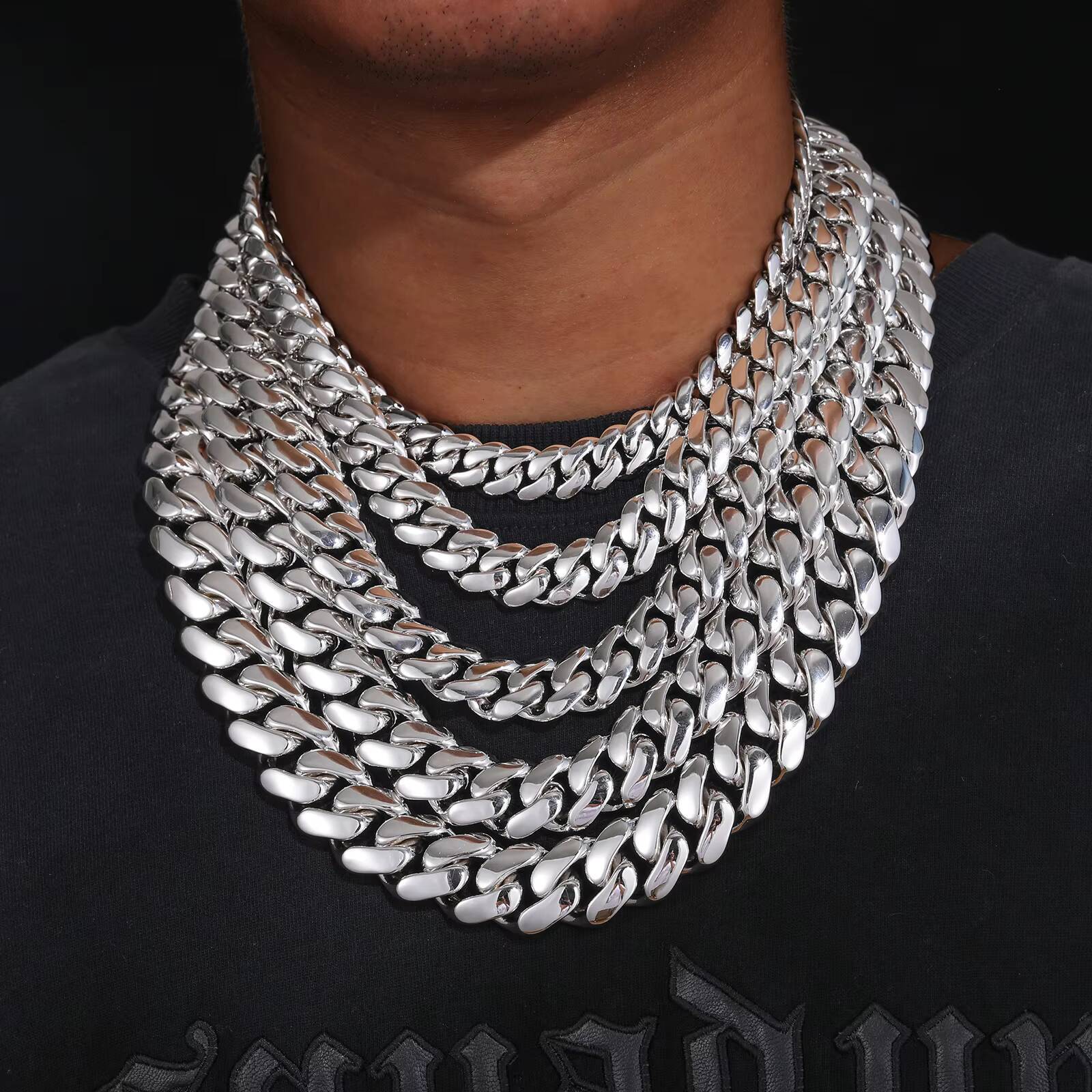 12mm-20mm Plain Cuban Necklace No Stones Cuban Link Chain Brass 18K Gold Plated 5A CZ Cuban Chain for Men