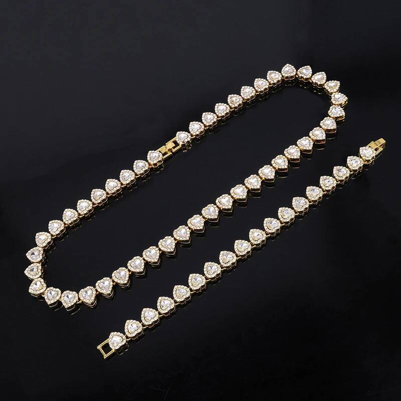 2025 New 45CM Luxurious Shiny Heart type Rhinestone Hop Tennis Chain Bracelet Necklace for Women Men Jewelry Gift Jewelry for Women