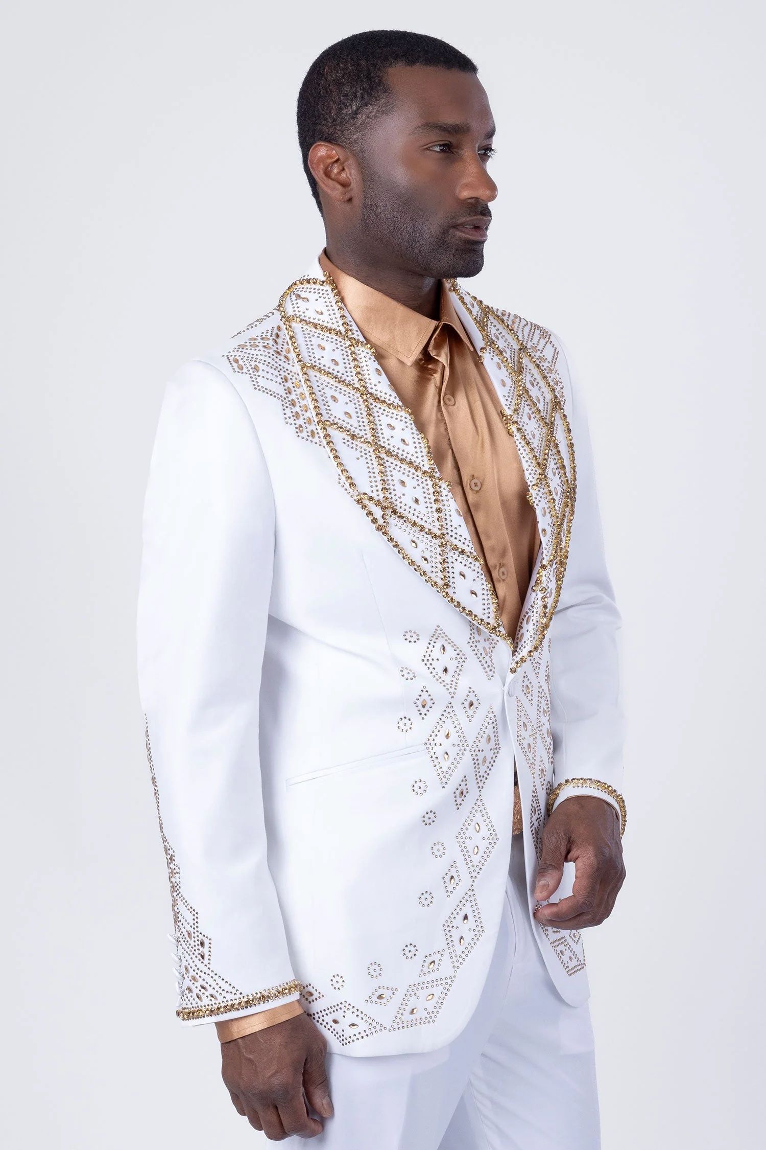 Fashion Men Suits Tailor-Made Shawl Lapel Jacket 2 Pieces Set Rhinestone Blazer One Button Groom Customized Coat Pants Plus Size