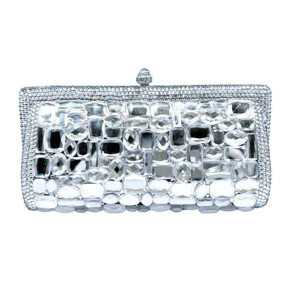 Women Crystal Dinner Party Clutch Bags Style Blue Glass Handbag Green Stone Evening Bag Wedding Bridal Purse