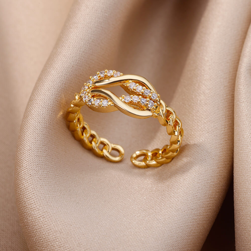Free Shipping 2025 New Designer Jewelry 18K Gold Plated Full Diamond Titanium Steel Non-fading Open Ring Women Zircon Leaf Ring Women High-end Feel