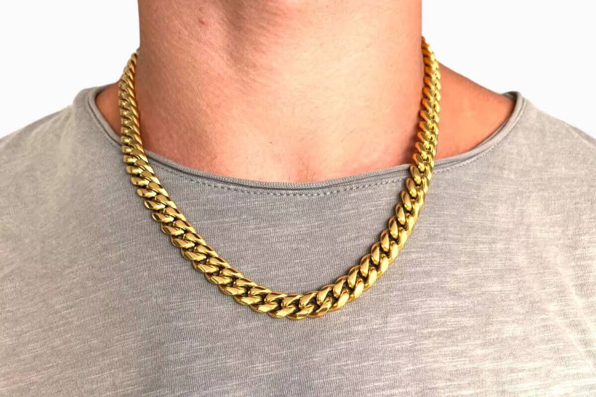Mens and Womens Stainless Steel Miami Cuban Necklace with 18K Gold Link Chain Hip Hop Style Jewelry for Gift
